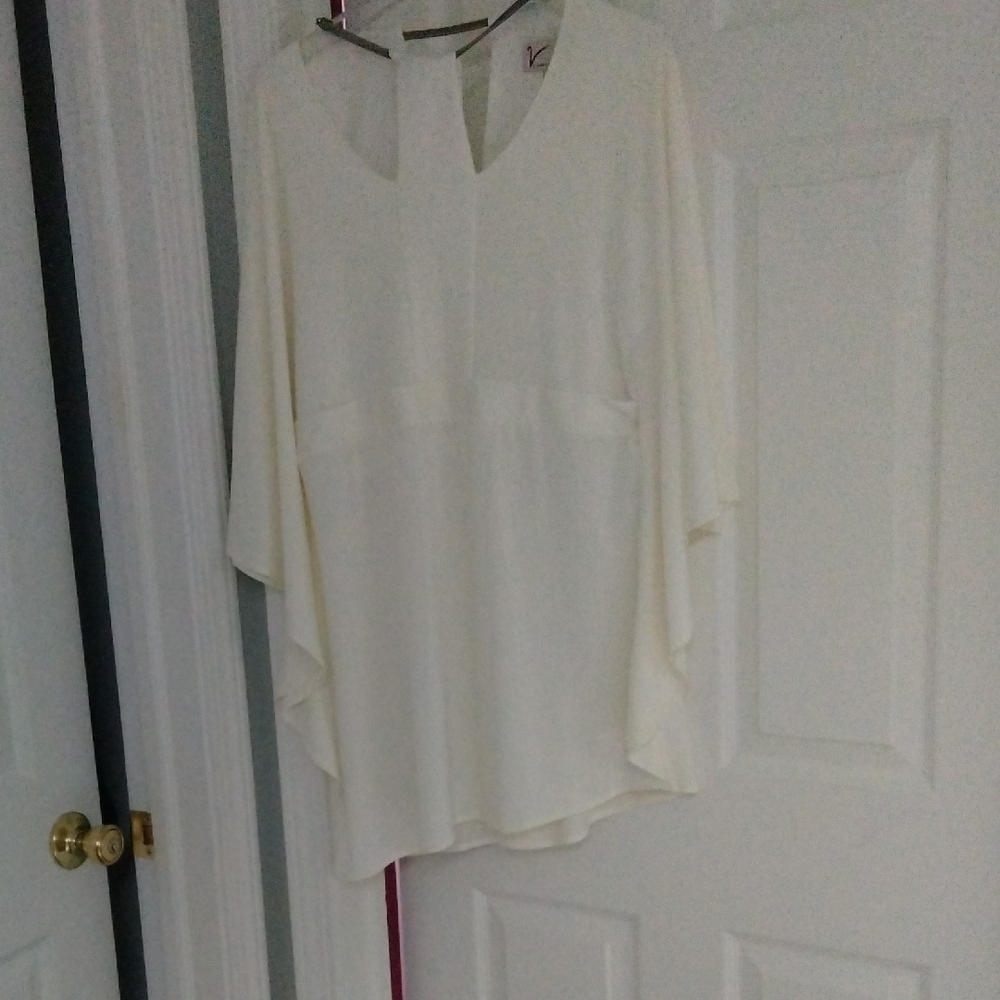 Cream 3/4 Sleeve Boxy Bib Collar Blouse